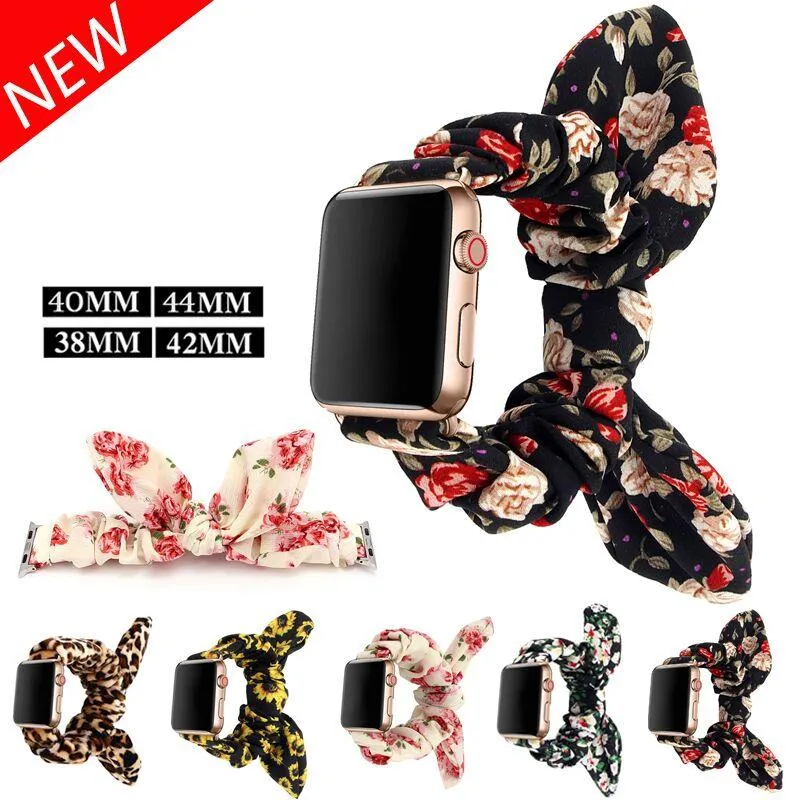 Pink Stylish Bunny Knot Red Flower Floral Print Scrunchies Series