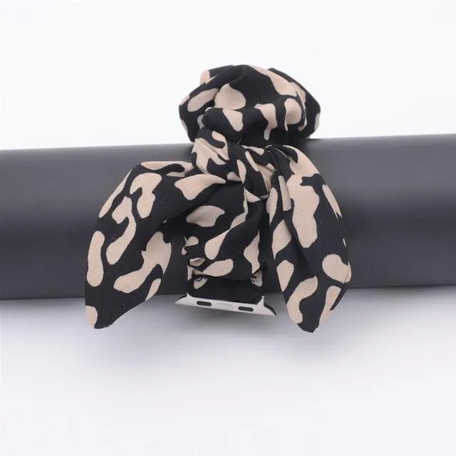 Pink Stylish Bunny Knot Red Flower Floral Print Scrunchies Series