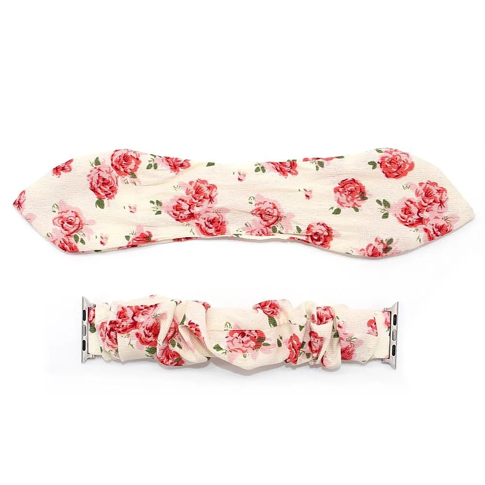 Pink Stylish Bunny Knot Red Flower Floral Print Scrunchies Series