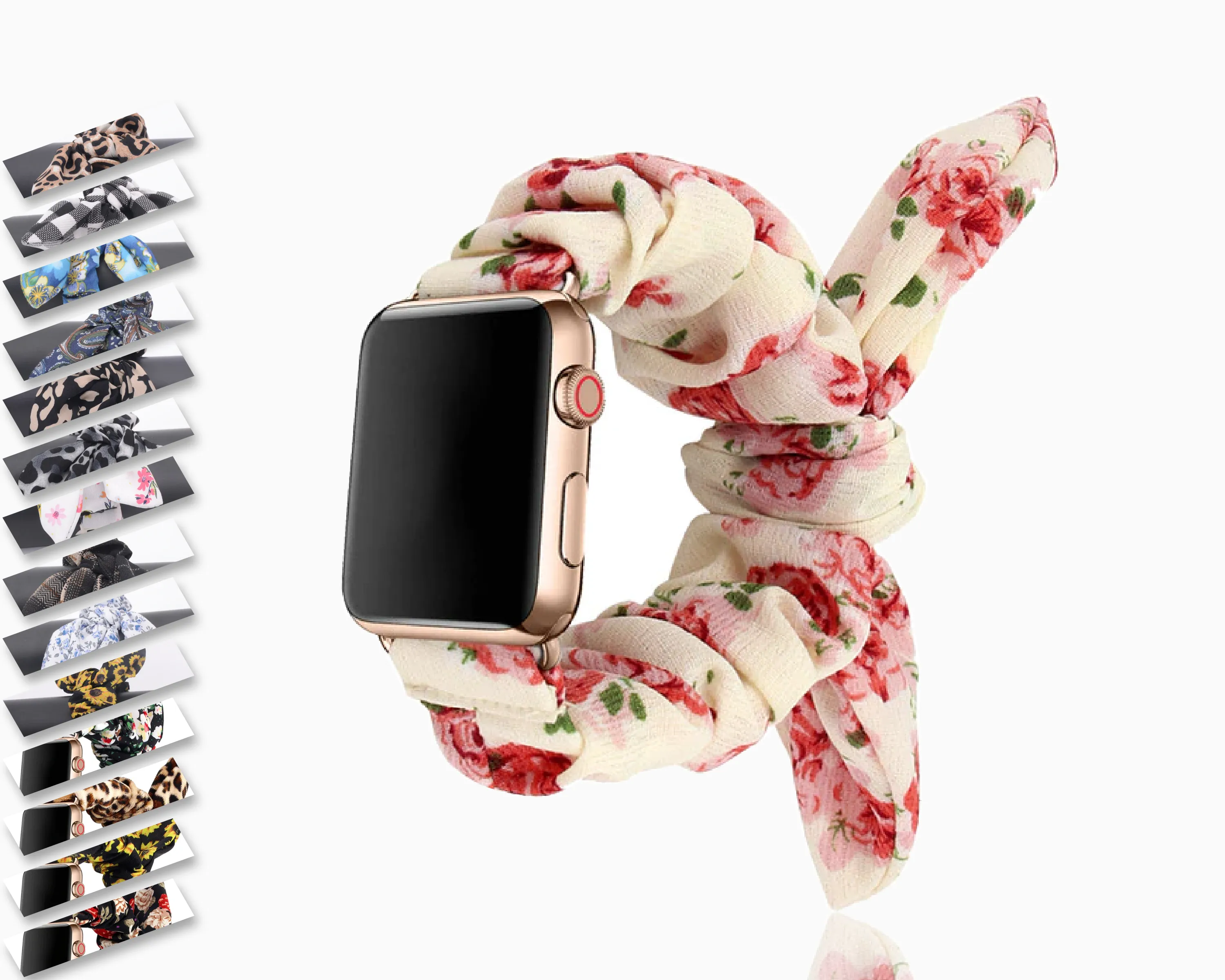 Pink Stylish Bunny Knot Red Flower Floral Print Scrunchies Series