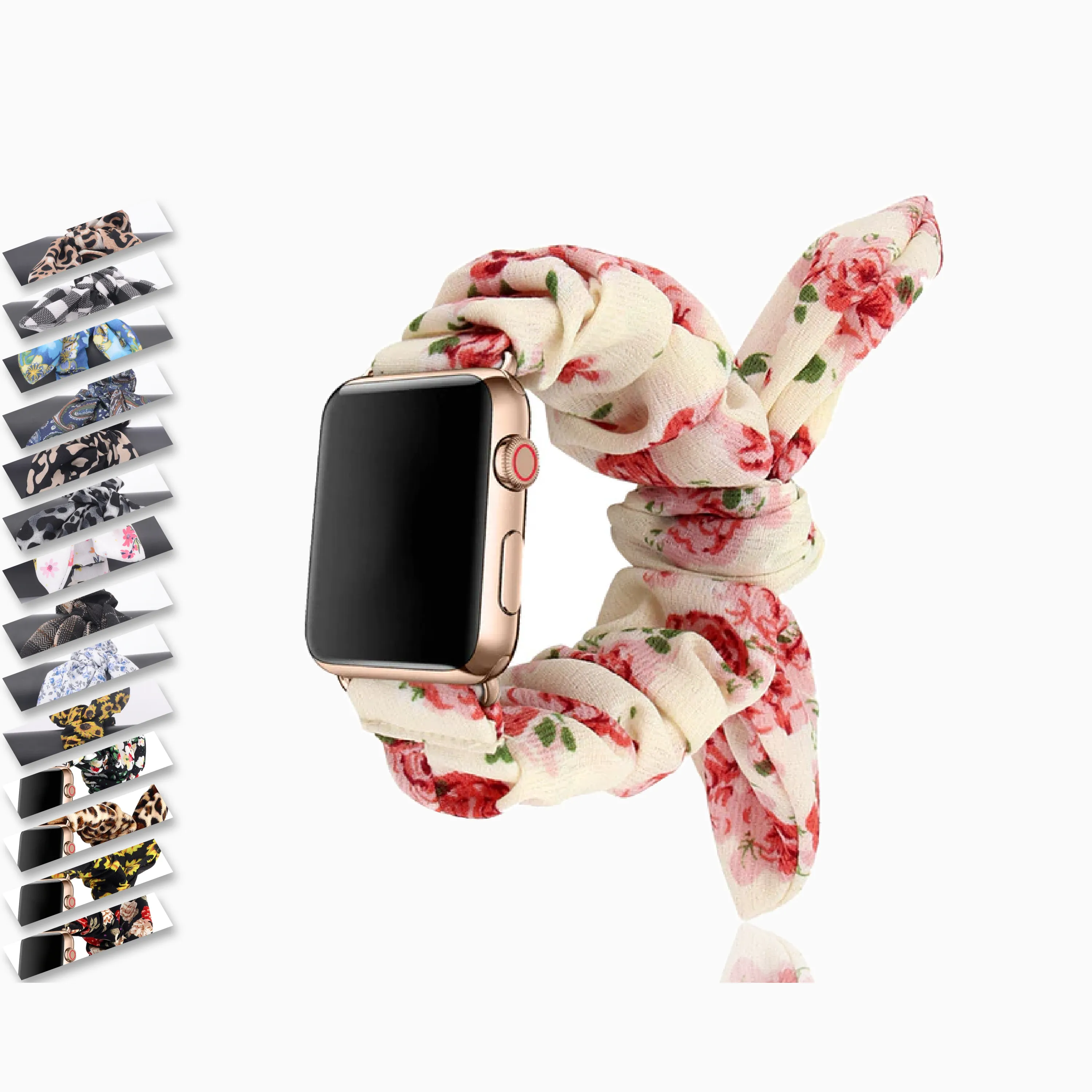 Pink Stylish Bunny Knot Red Flower Floral Print Scrunchies Series