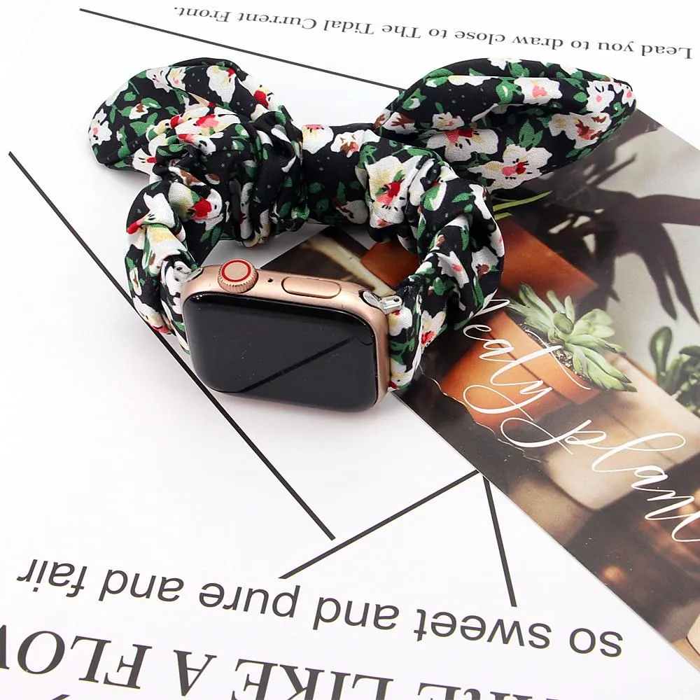 Pink Stylish Bunny Knot Red Flower Floral Print Scrunchies Series