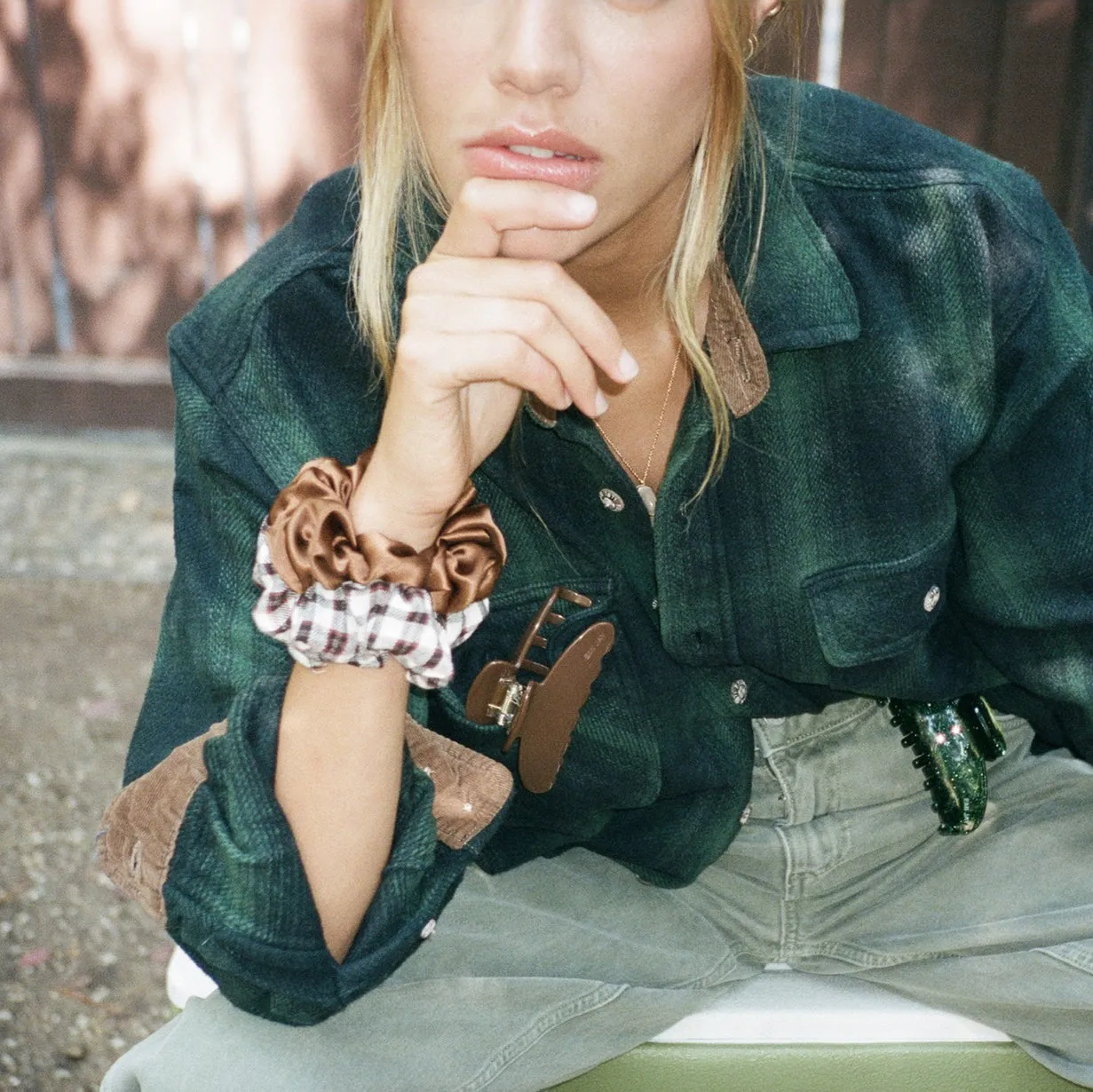 Plaid Scrunchie in Chai