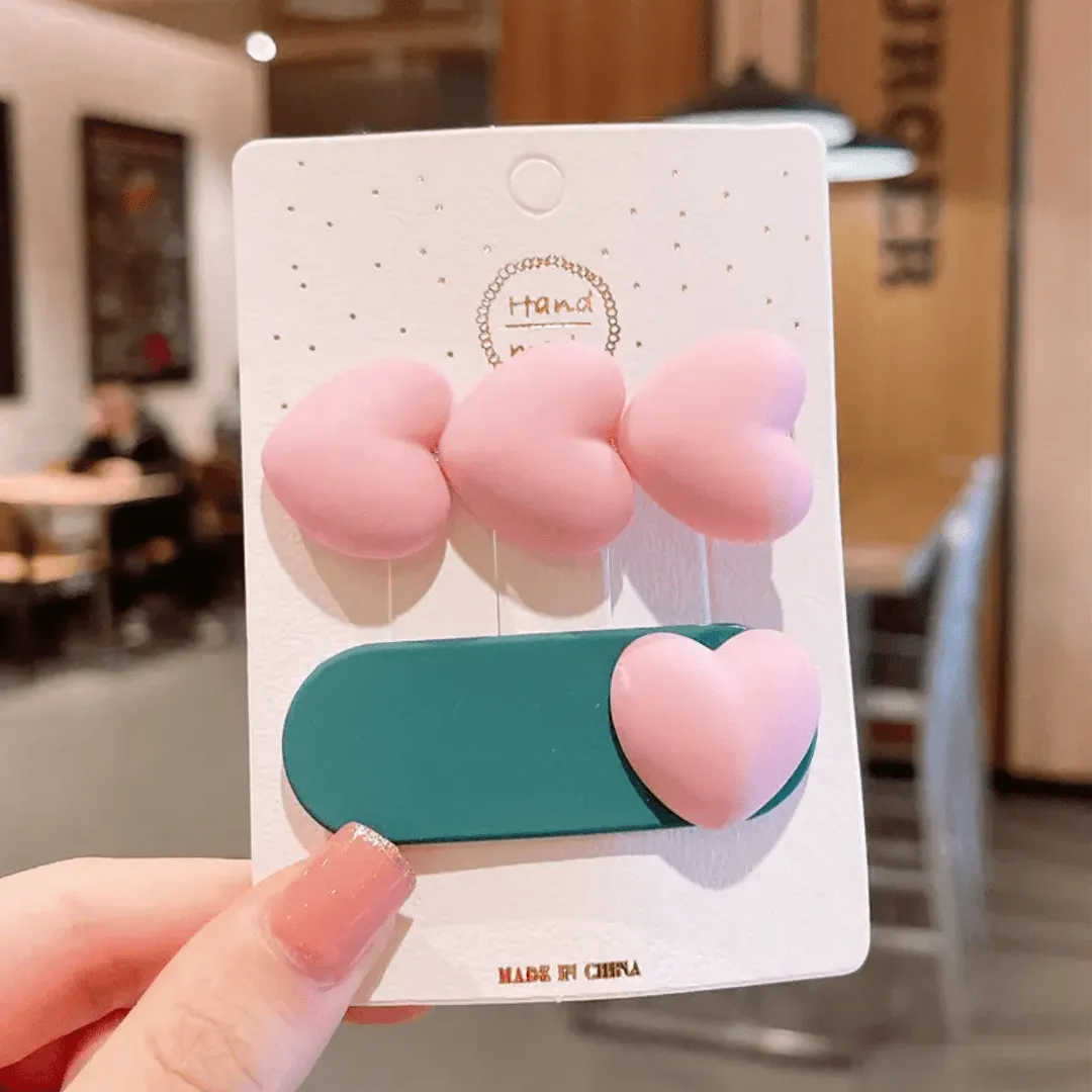 Puffy Heart Hair Clip Set by Miki Miette