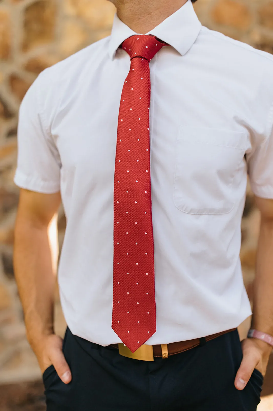 R&B Red Tie w/ White Dots