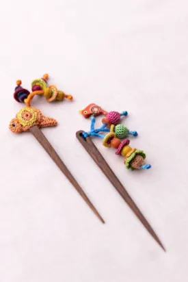 Samoolam Multicoloured Tasseled Bird Hair Stick (Pair)