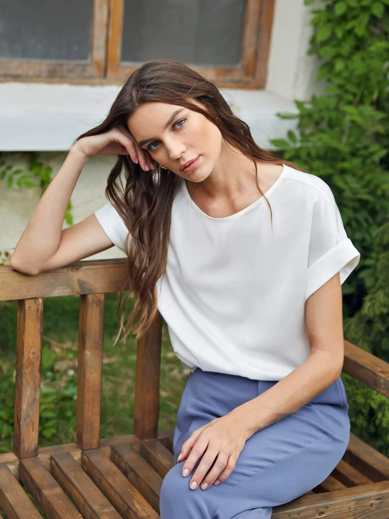 Silk  Batwing Sleeve Top Silk T Shirt For Women