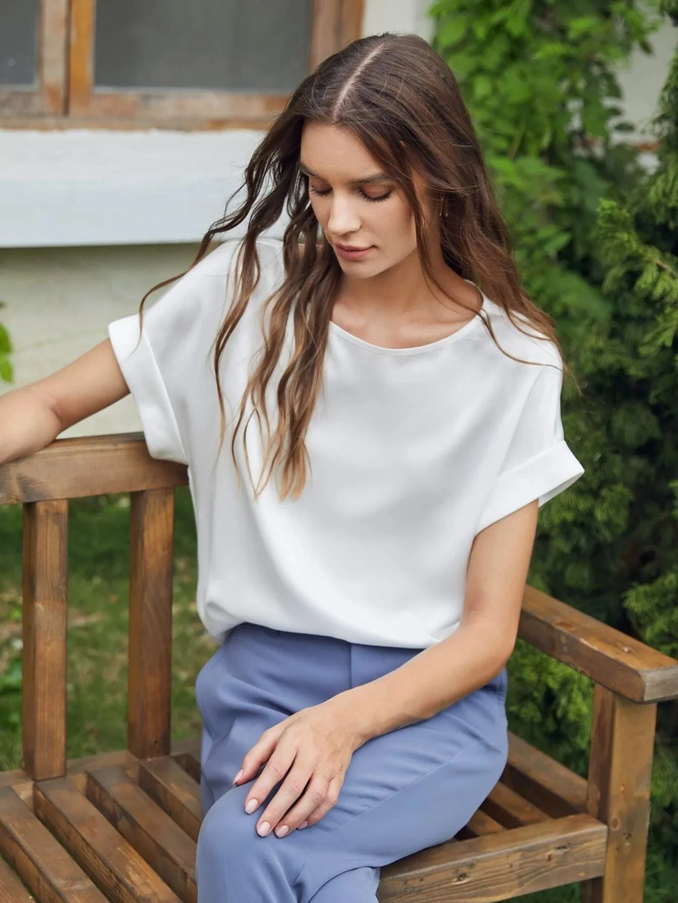 Silk  Batwing Sleeve Top Silk T Shirt For Women