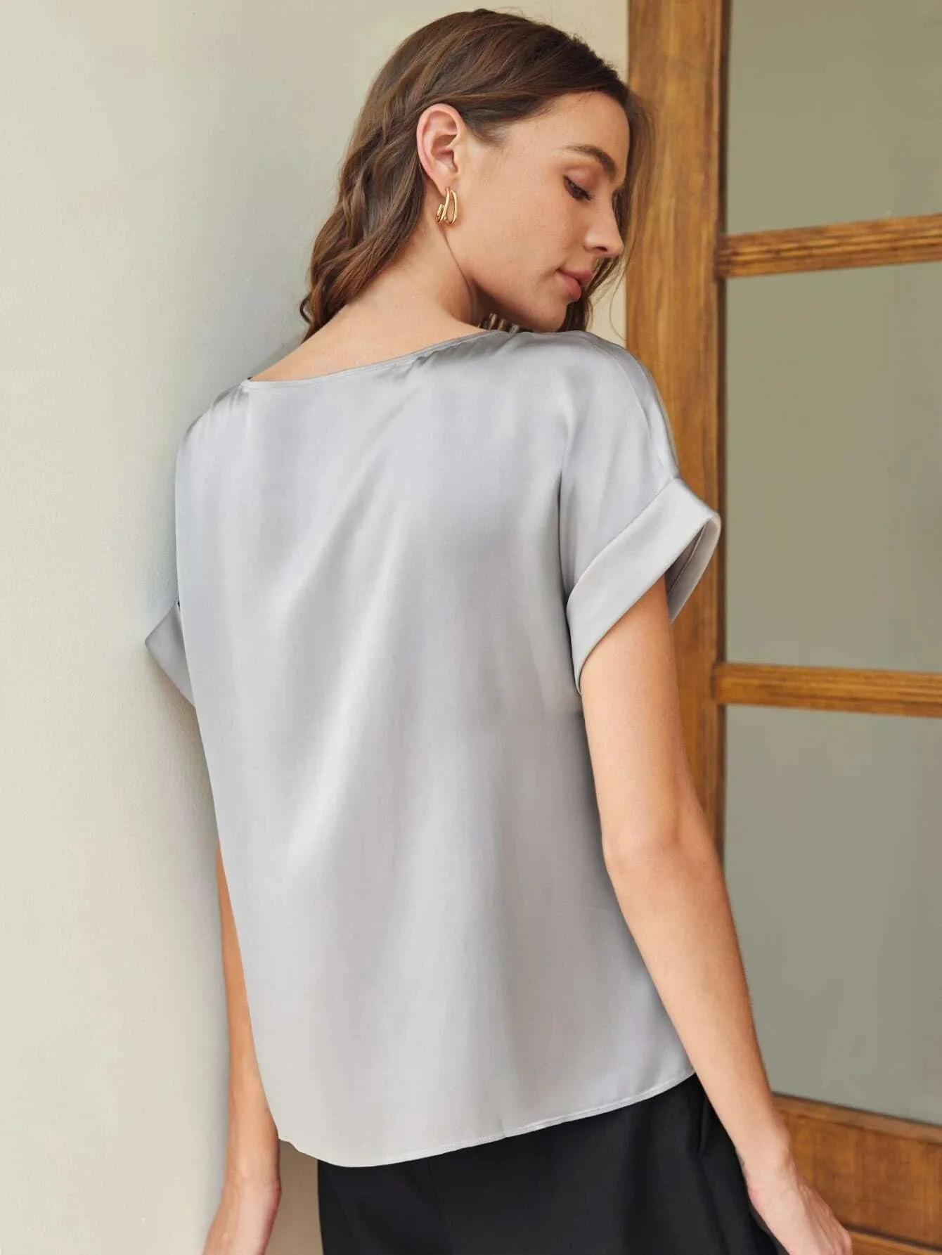 Silk  Batwing Sleeve Top Silk T Shirt For Women