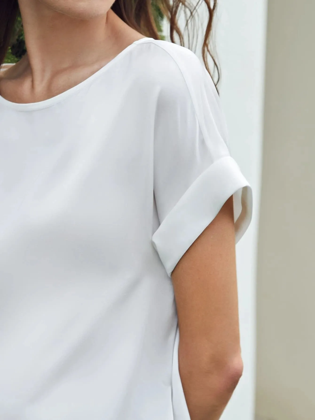 Silk  Batwing Sleeve Top Silk T Shirt For Women
