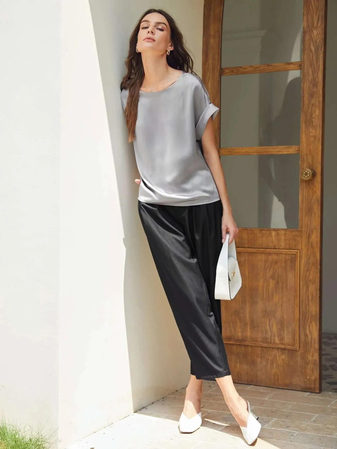 Silk  Batwing Sleeve Top Silk T Shirt For Women