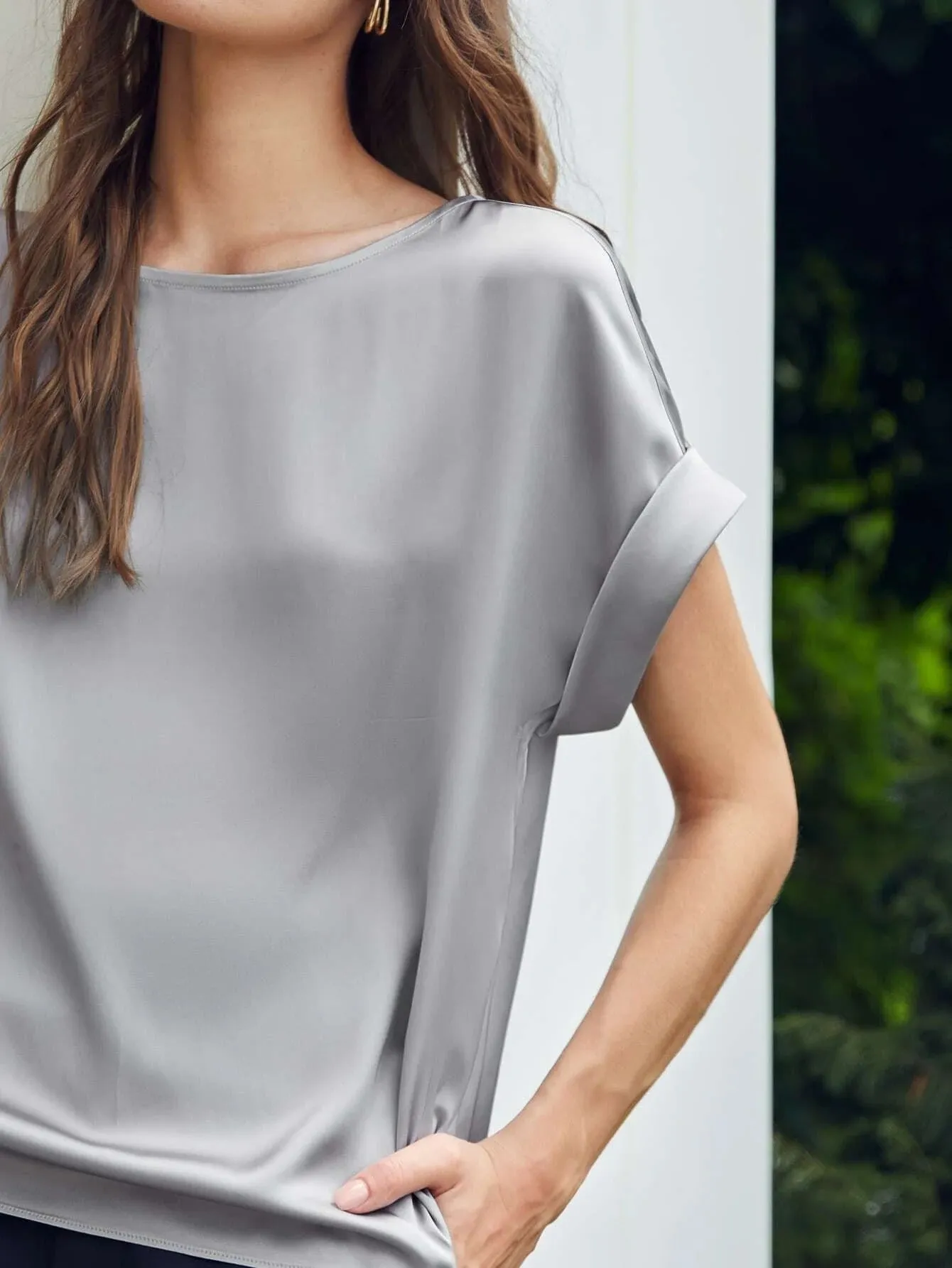 Silk  Batwing Sleeve Top Silk T Shirt For Women
