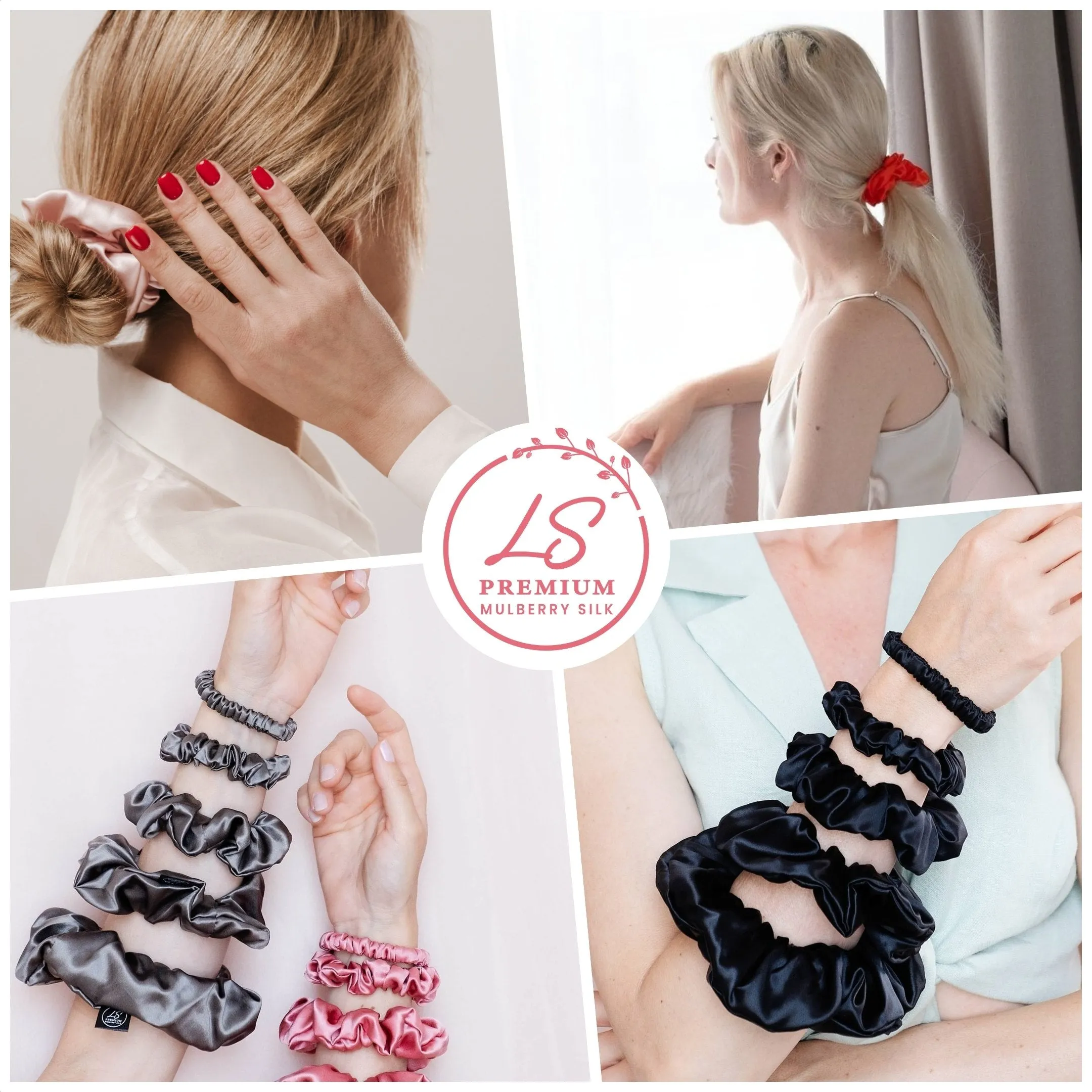 Silk Scrunchies Set - Chocolate - Mini, Small, Medium