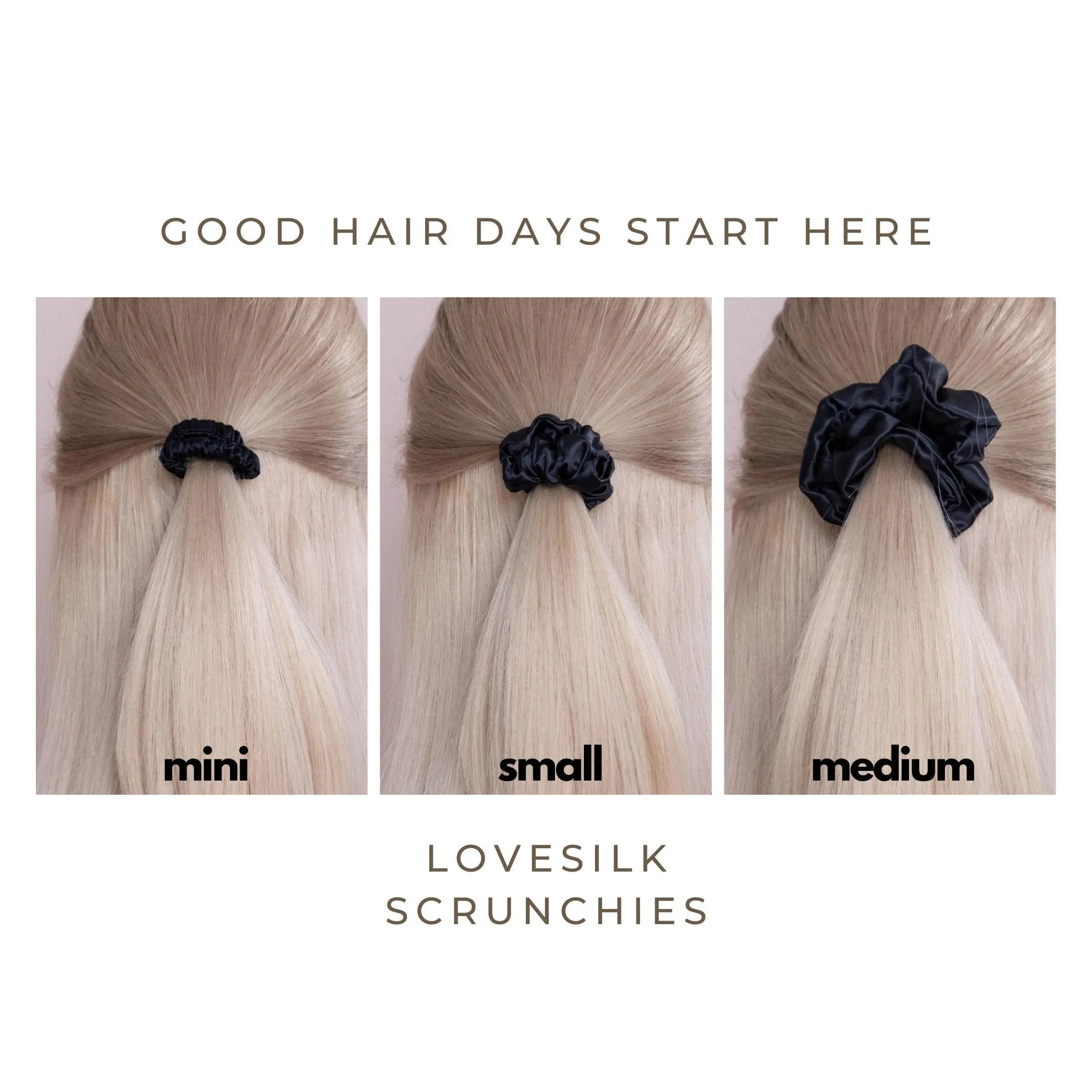 Silk Scrunchies Set - Chocolate - Mini, Small, Medium