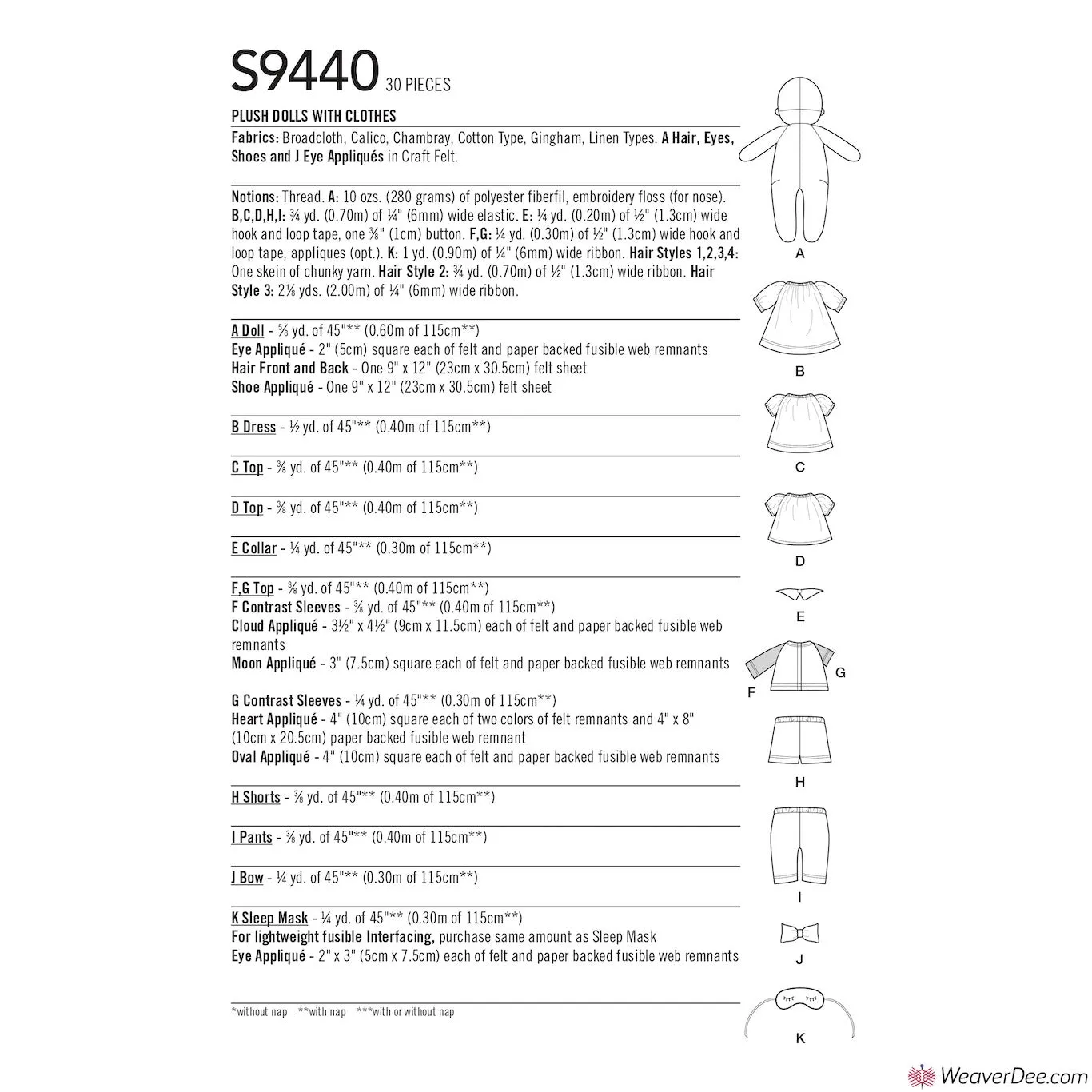 Simplicity Pattern S9440 Plush Dolls with Clothes