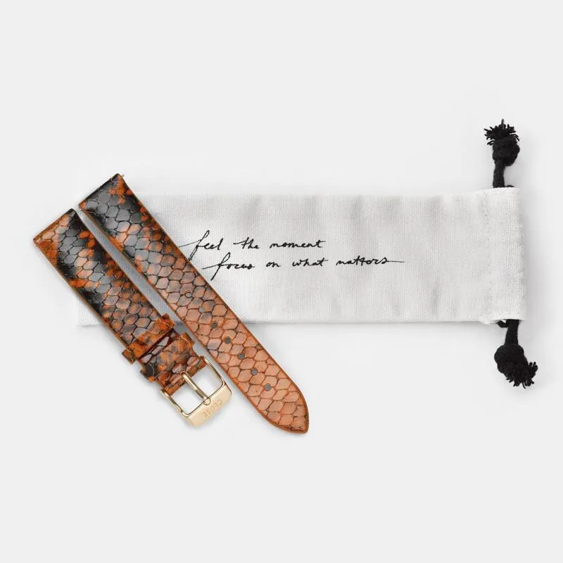 Strap 18 mm Leather Orange Python, Rose Gold Colour
