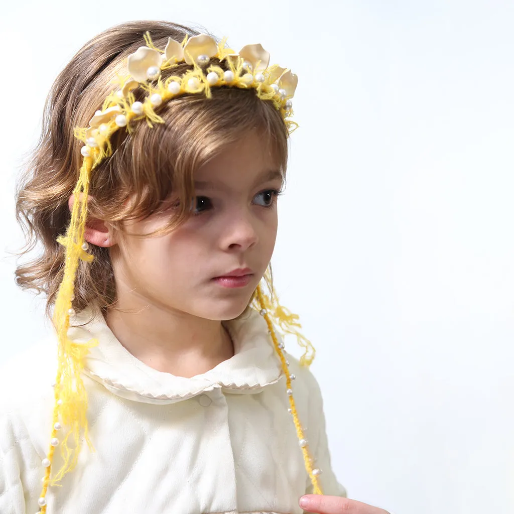 Tia Cibani Kids Child Brittany Beaded Tassel Crown Headband Dijon Yellow