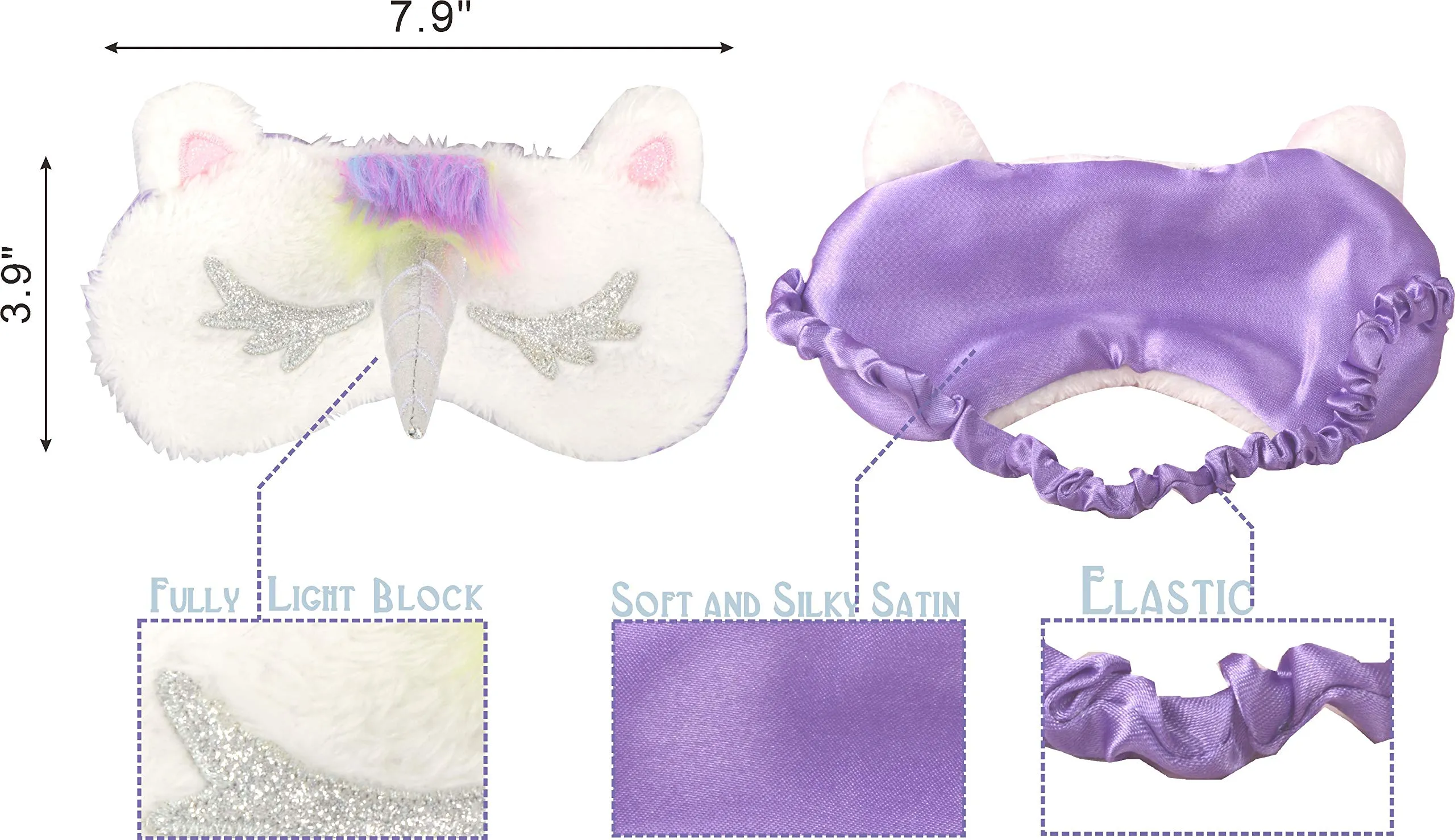 Unicorn Sleeping Mask, 4 Pack Soft Plush Blindfold Cute Unicorn Horn Sleep Mask, 4 Unicorn