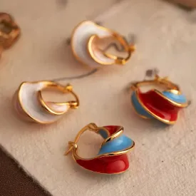 Unique Wave Style Two Tone Enamel Hoop Earrings
