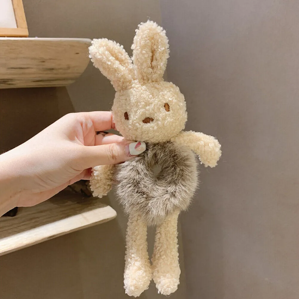 US Bear Bunny Furry Plush Hair Tie Scrunchies Rope Ponytail Holster Elastic Band