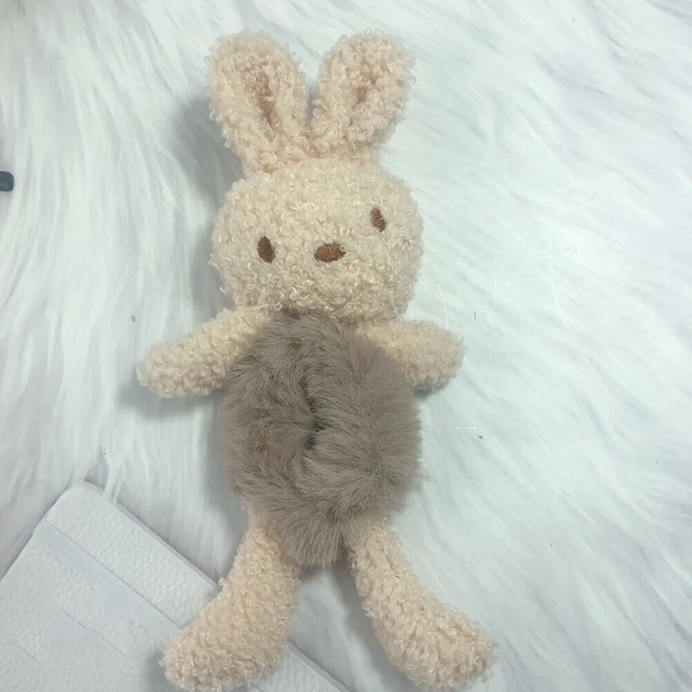 US Bear Bunny Furry Plush Hair Tie Scrunchies Rope Ponytail Holster Elastic Band