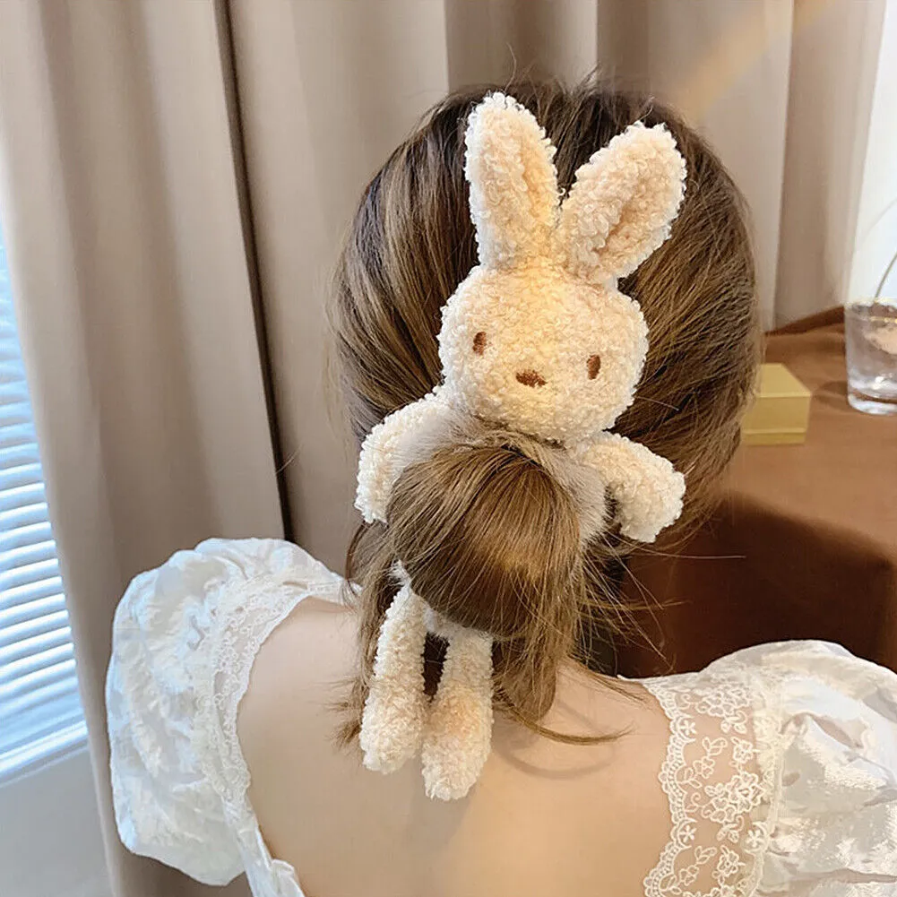 US Bear Bunny Furry Plush Hair Tie Scrunchies Rope Ponytail Holster Elastic Band