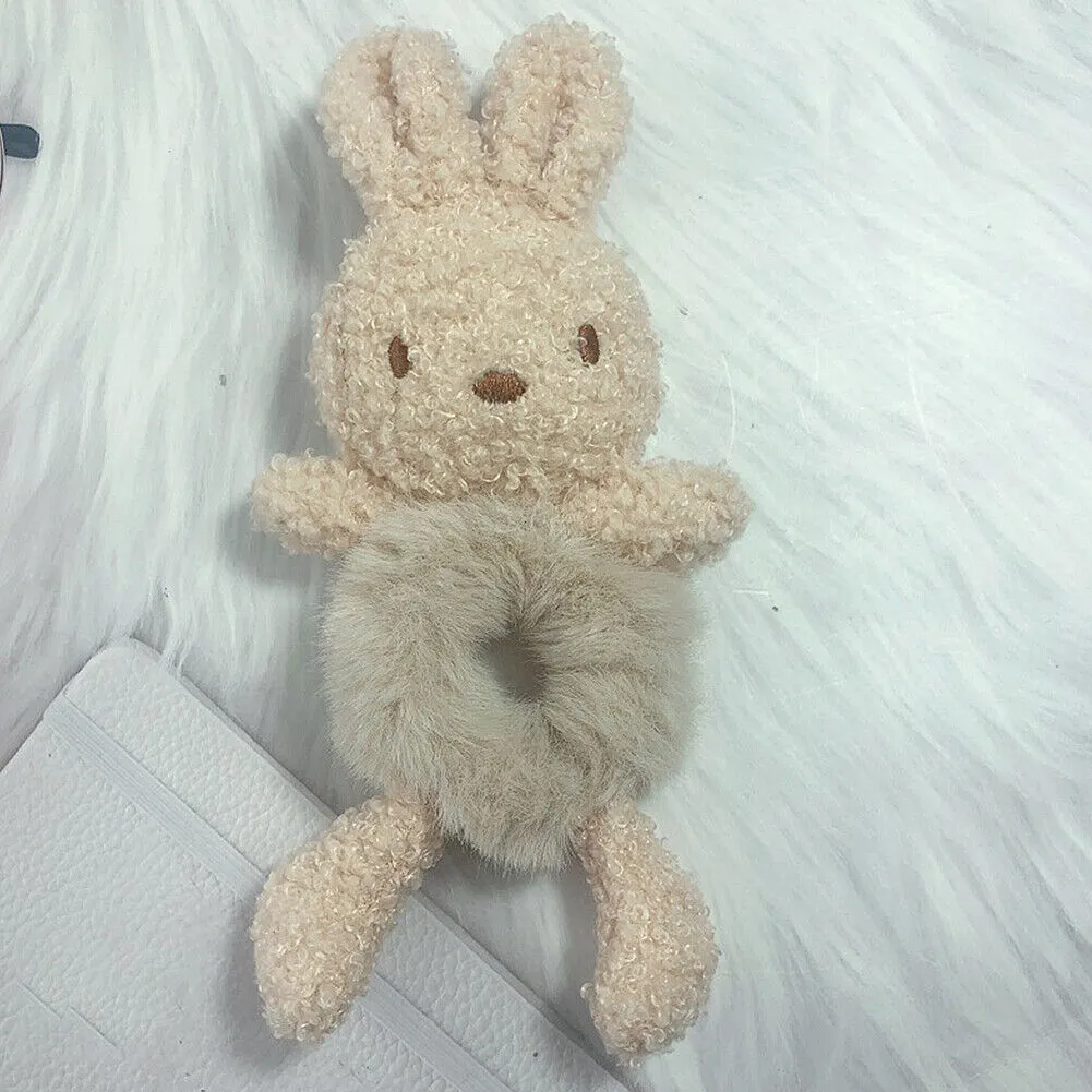 US Bear Bunny Furry Plush Hair Tie Scrunchies Rope Ponytail Holster Elastic Band