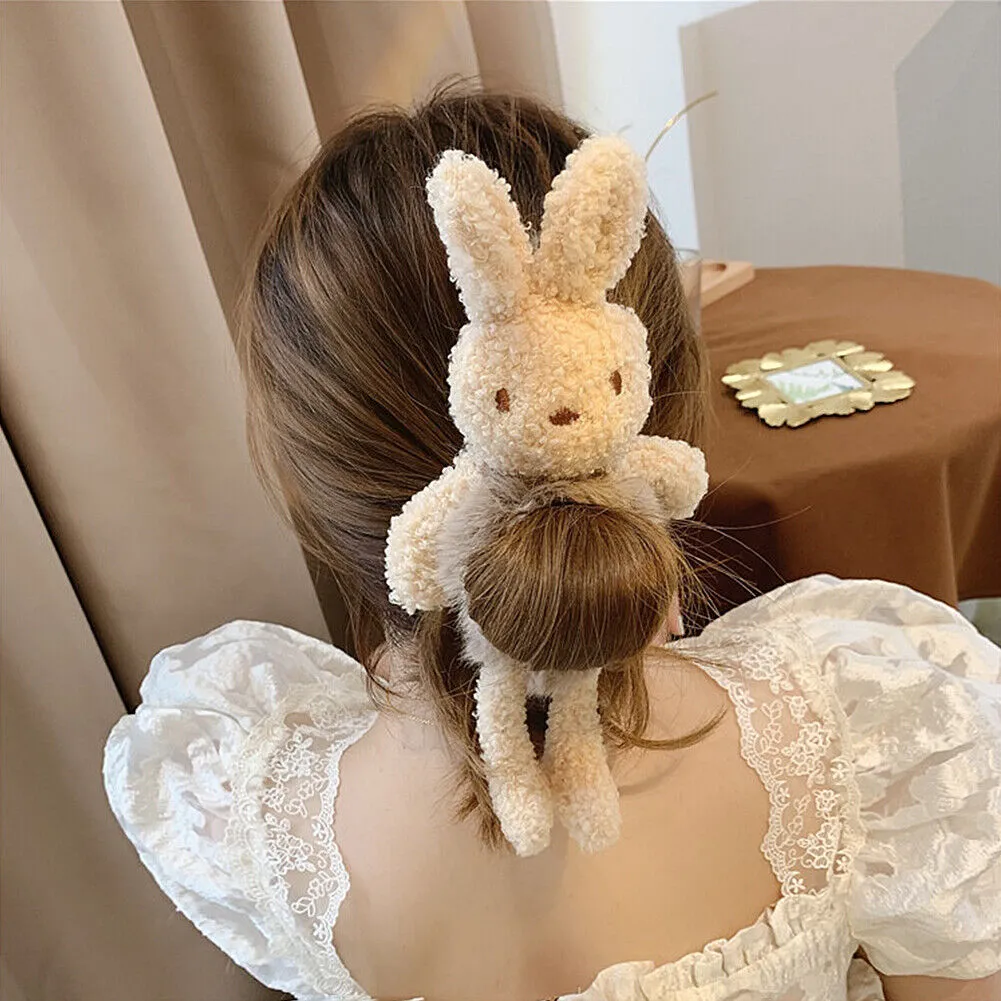 US Bear Bunny Furry Plush Hair Tie Scrunchies Rope Ponytail Holster Elastic Band