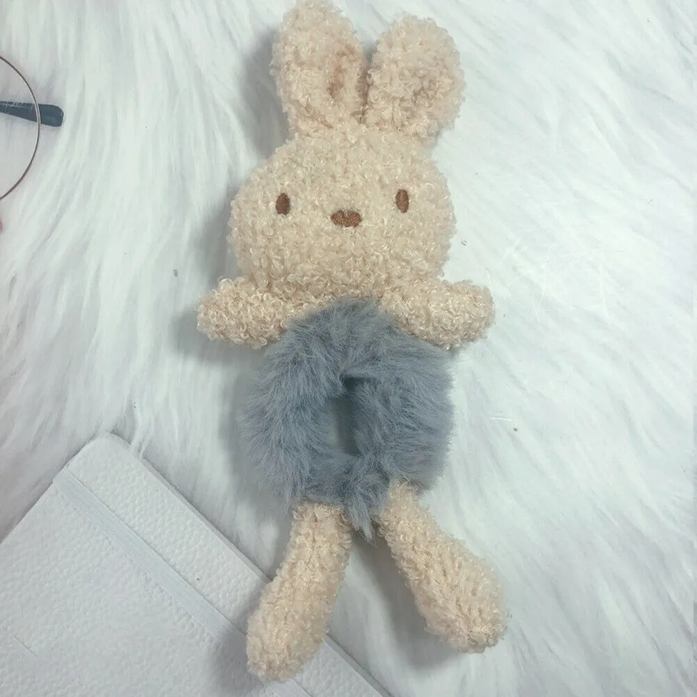 US Bear Bunny Furry Plush Hair Tie Scrunchies Rope Ponytail Holster Elastic Band