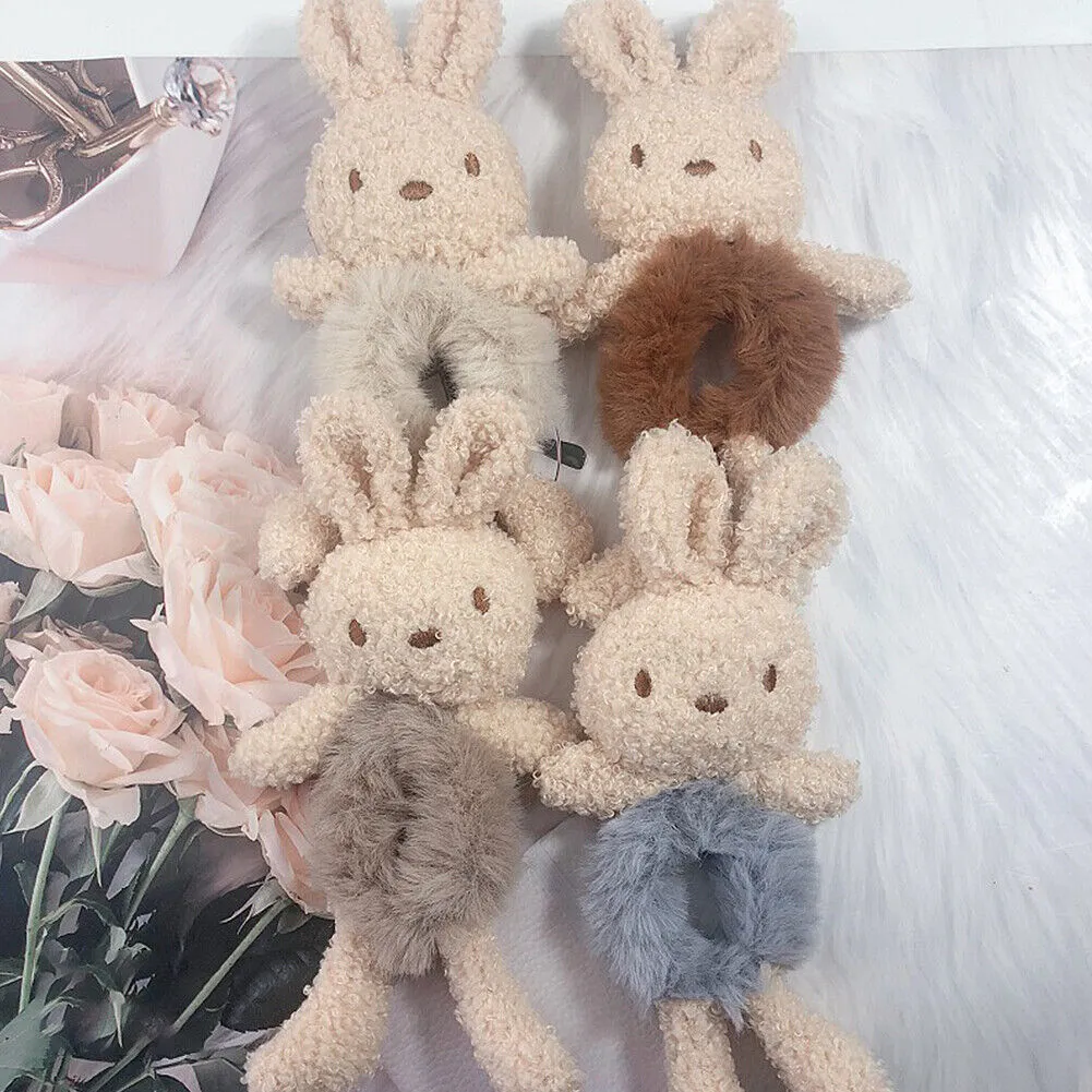 US Bear Bunny Furry Plush Hair Tie Scrunchies Rope Ponytail Holster Elastic Band