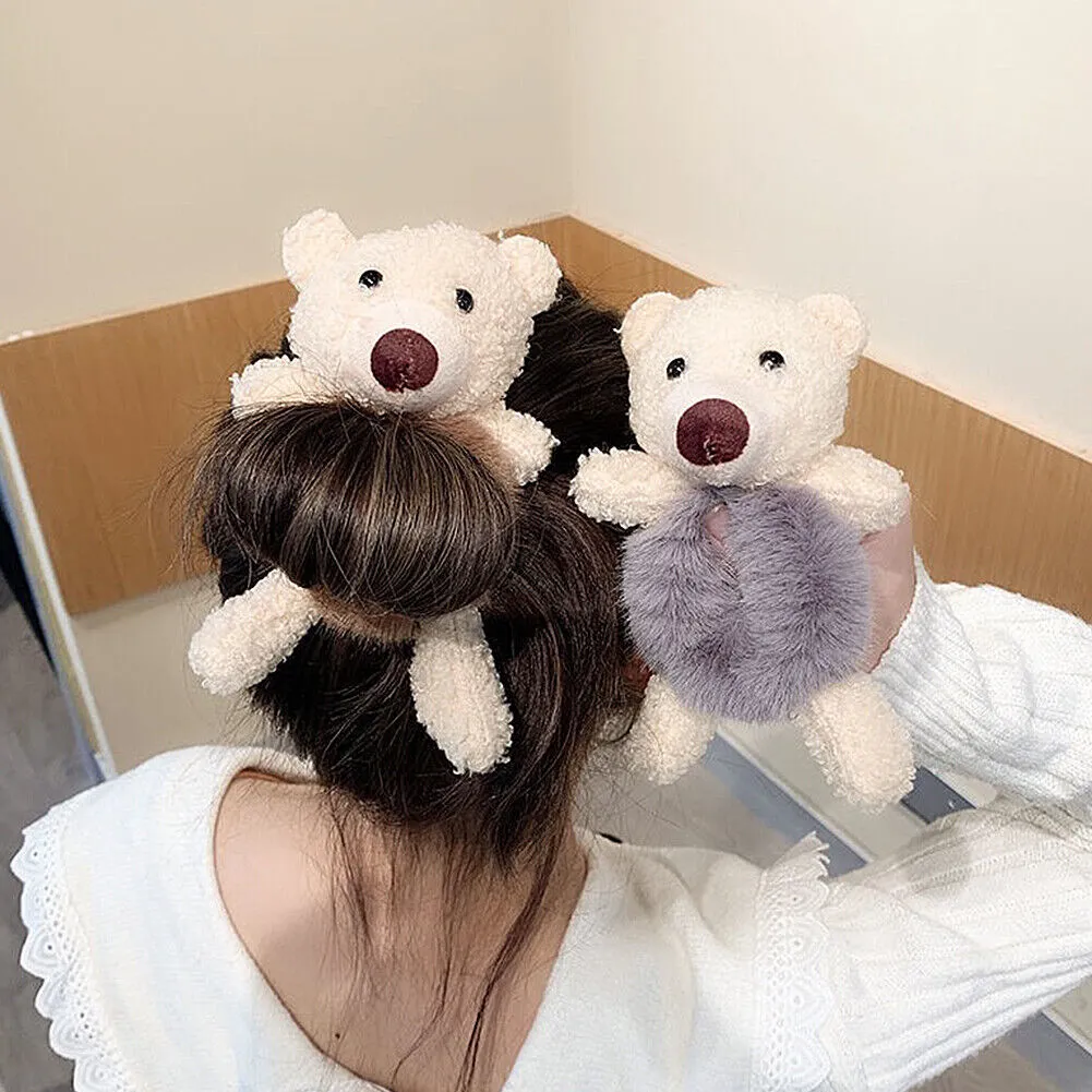 US Bear Bunny Furry Plush Hair Tie Scrunchies Rope Ponytail Holster Elastic Band