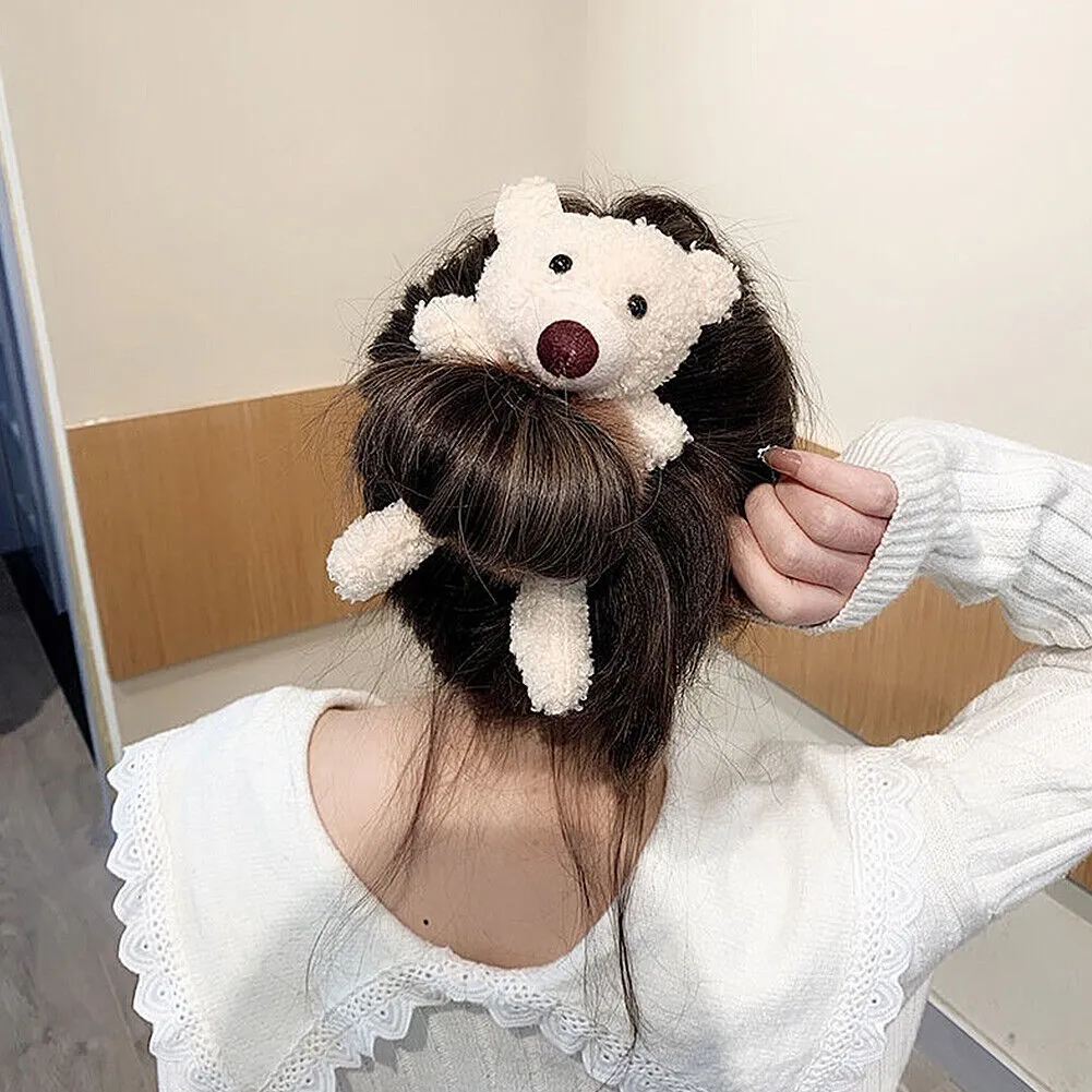 US Bear Bunny Furry Plush Hair Tie Scrunchies Rope Ponytail Holster Elastic Band