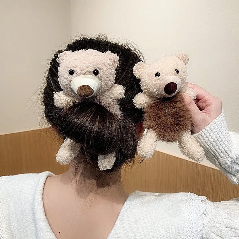 US Bear Bunny Furry Plush Hair Tie Scrunchies Rope Ponytail Holster Elastic Band