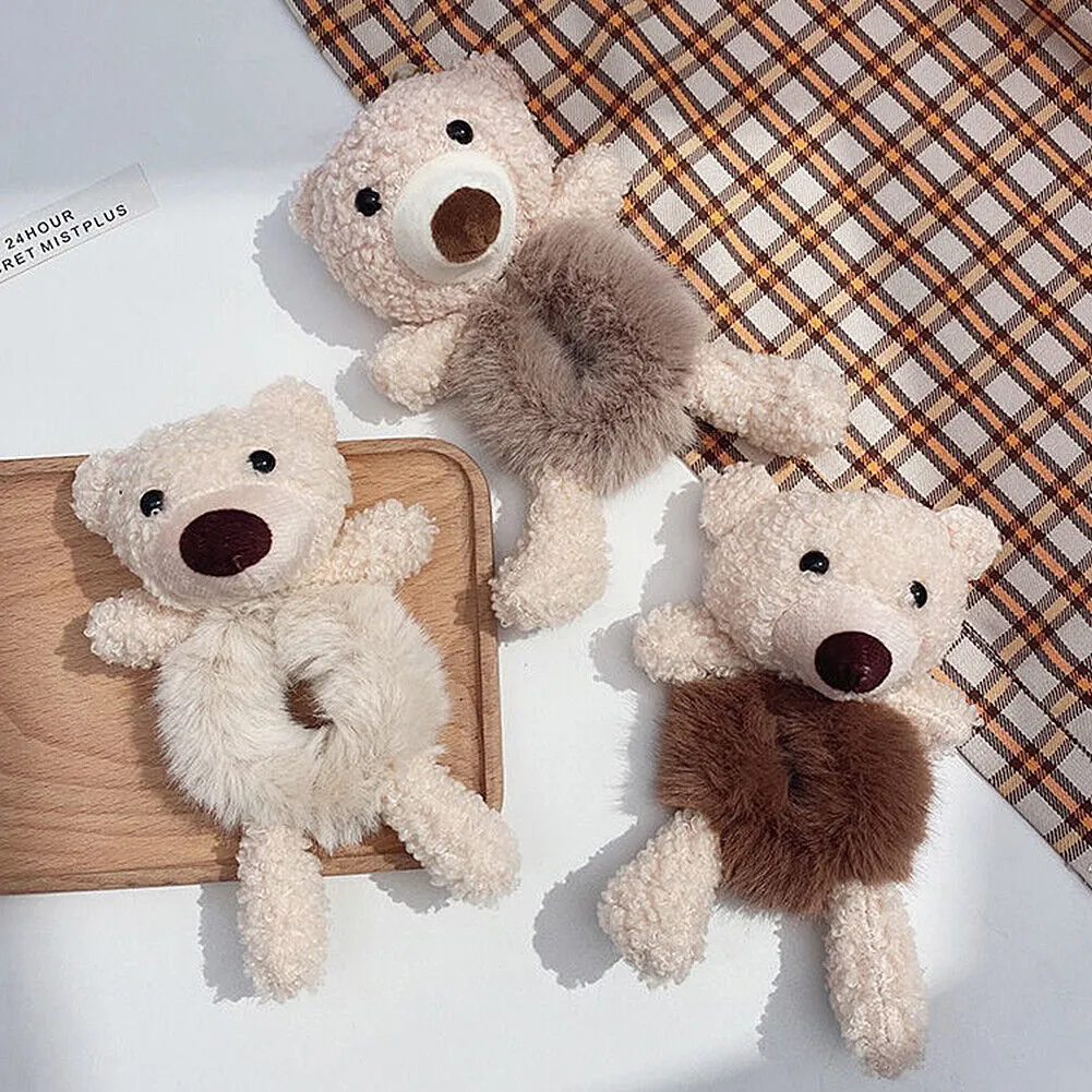 US Bear Bunny Furry Plush Hair Tie Scrunchies Rope Ponytail Holster Elastic Band