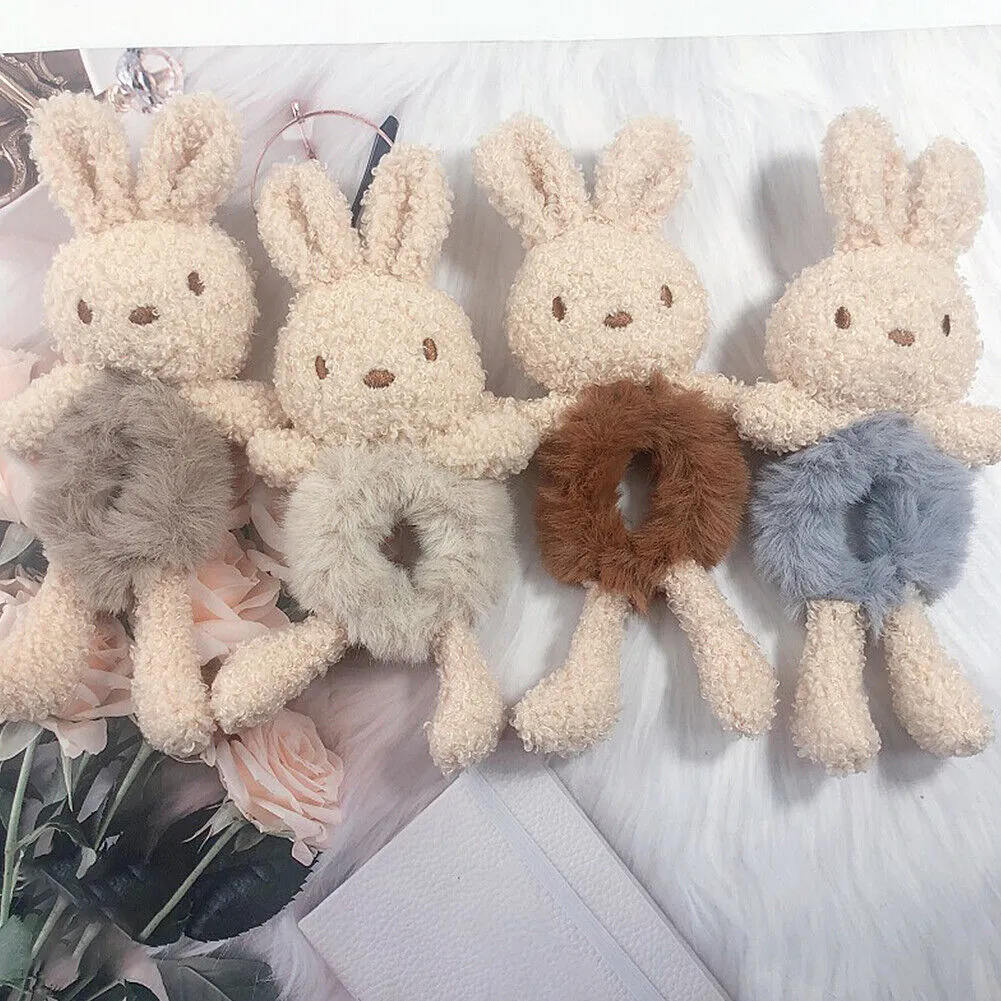 US Bear Bunny Furry Plush Hair Tie Scrunchies Rope Ponytail Holster Elastic Band