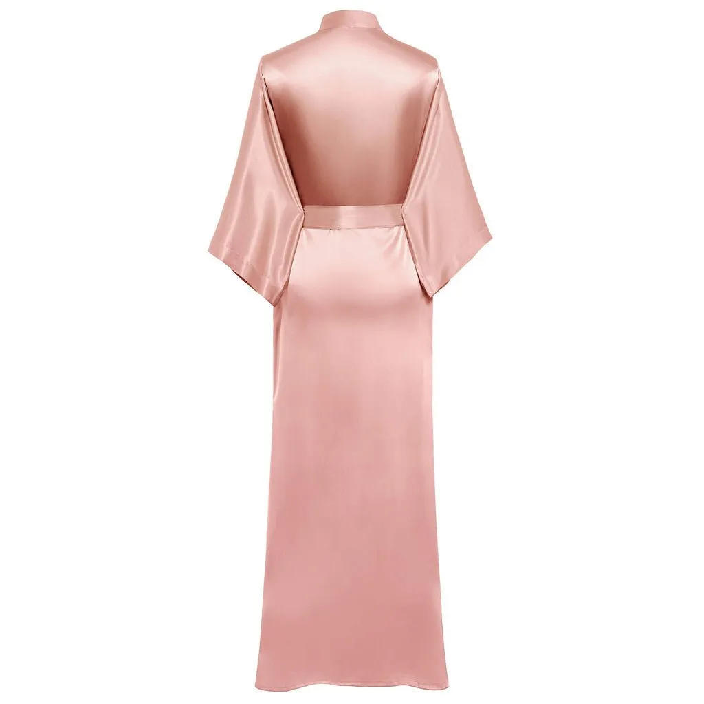 V Neckline Silk Full Length Silk Kimono Robe for Women