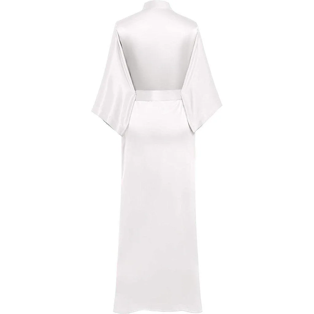 V Neckline Silk Full Length Silk Kimono Robe for Women
