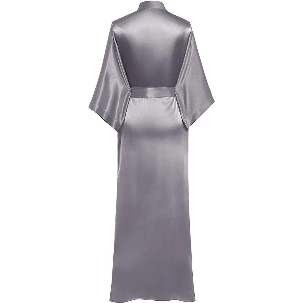 V Neckline Silk Full Length Silk Kimono Robe for Women