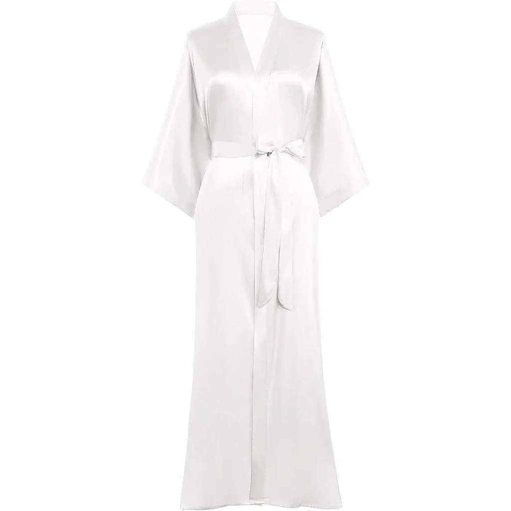 V Neckline Silk Full Length Silk Kimono Robe for Women