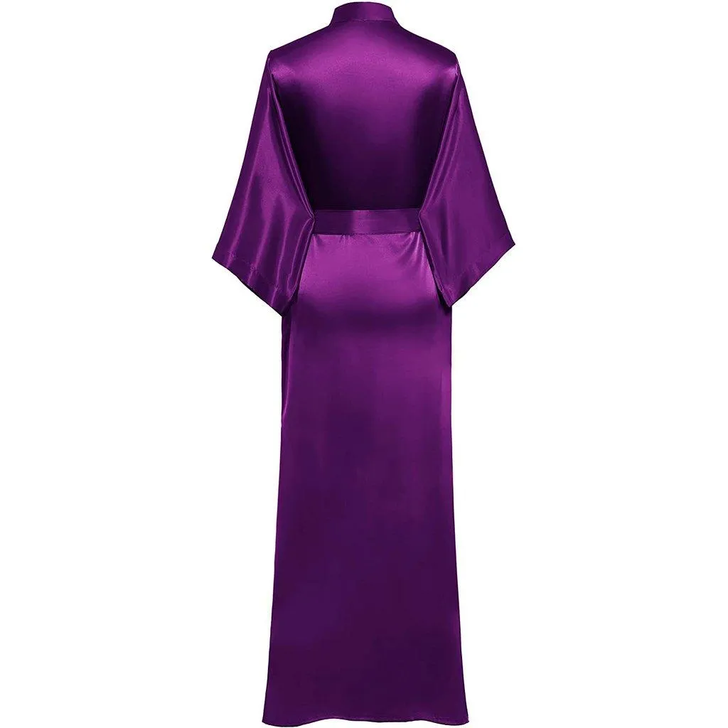 V Neckline Silk Full Length Silk Kimono Robe for Women