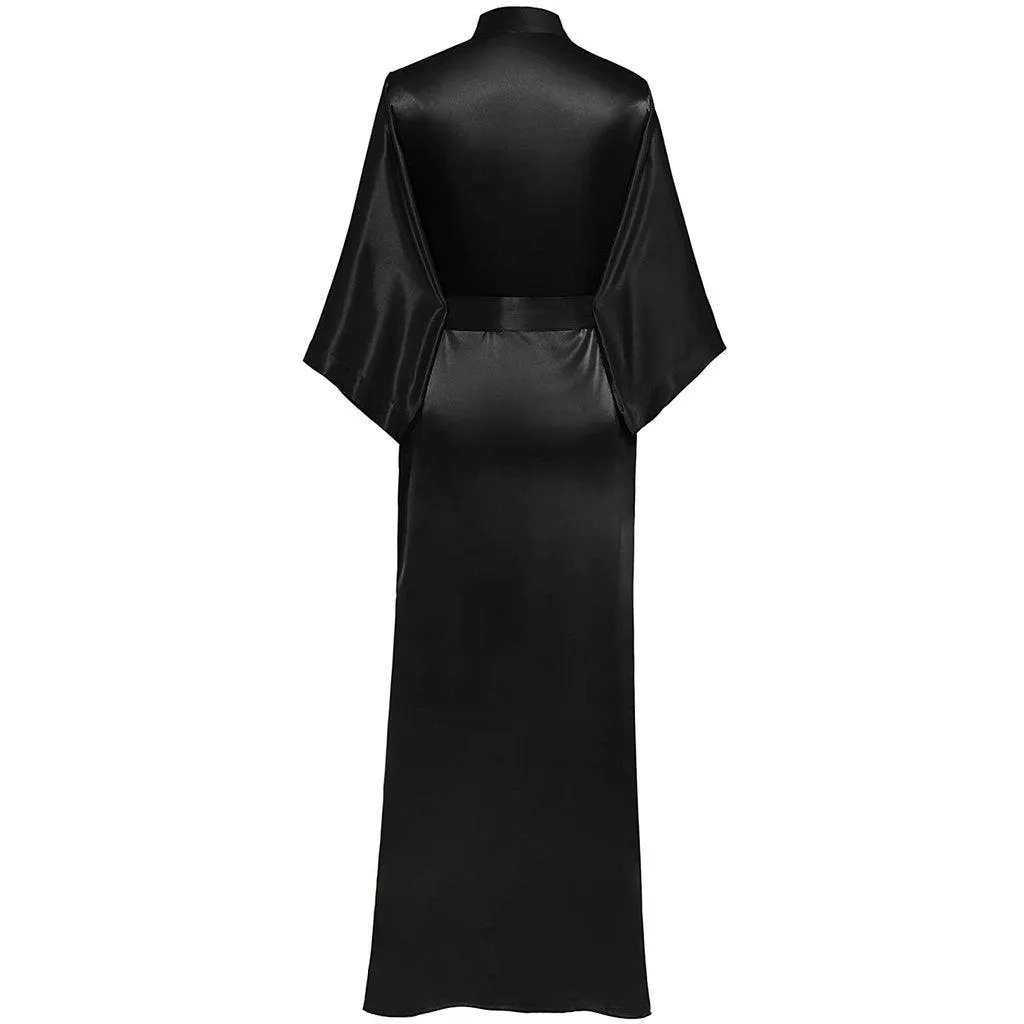 V Neckline Silk Full Length Silk Kimono Robe for Women