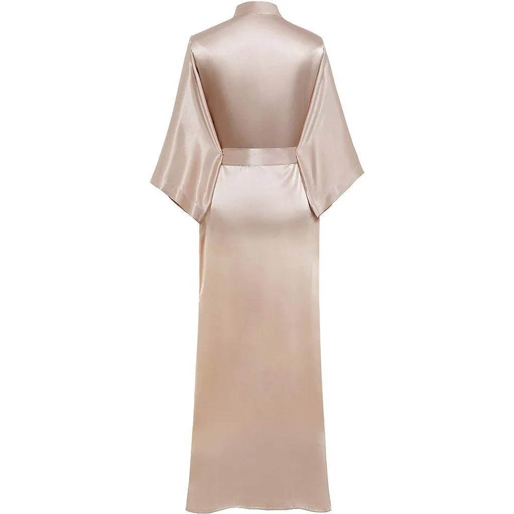 V Neckline Silk Full Length Silk Kimono Robe for Women