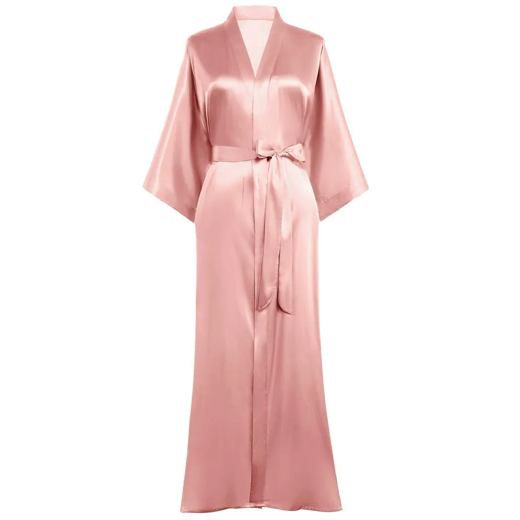 V Neckline Silk Full Length Silk Kimono Robe for Women