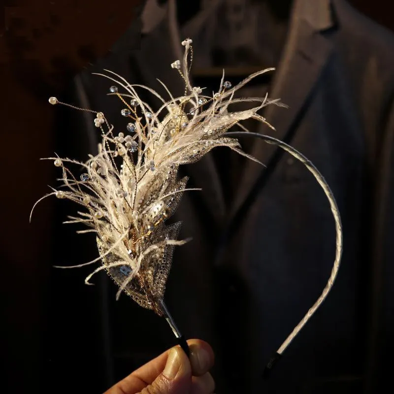 VH-2114 High-End Feather Bridal Headband, Earrings and Corsage