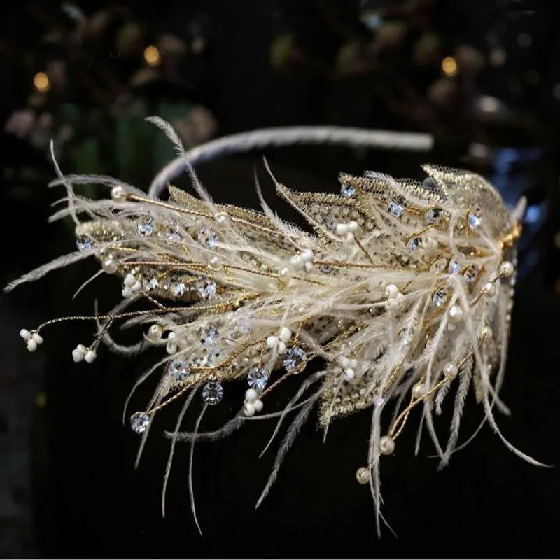 VH-2114 High-End Feather Bridal Headband, Earrings and Corsage