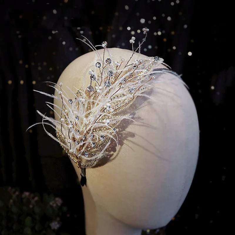 VH-2114 High-End Feather Bridal Headband, Earrings and Corsage