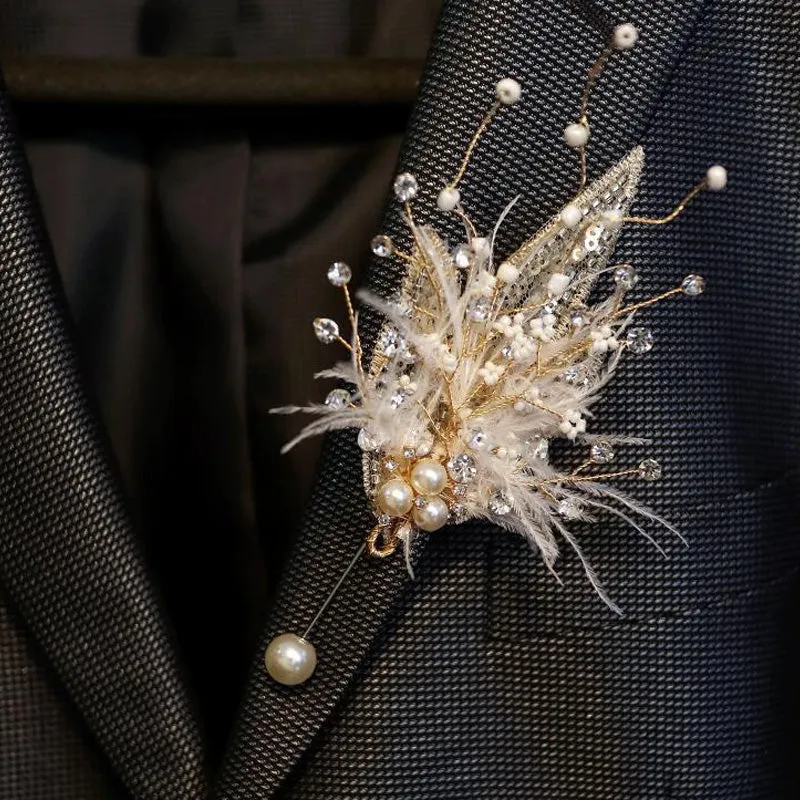 VH-2114 High-End Feather Bridal Headband, Earrings and Corsage