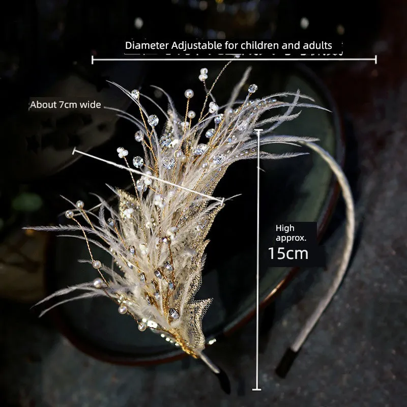 VH-2114 High-End Feather Bridal Headband, Earrings and Corsage