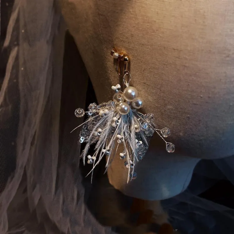 VH-2114 High-End Feather Bridal Headband, Earrings and Corsage