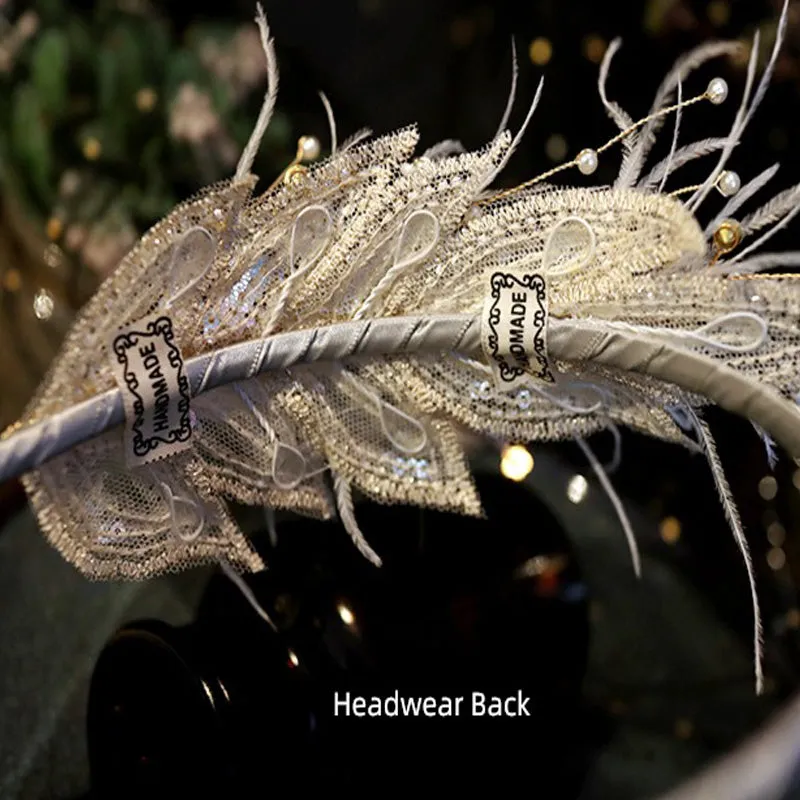 VH-2114 High-End Feather Bridal Headband, Earrings and Corsage